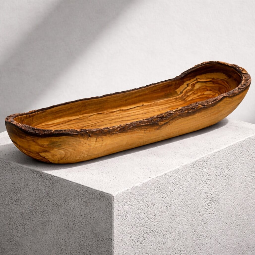 Bol à Pain & Baguette en Bois d'Olivier – Bord Rustique (30 cm)