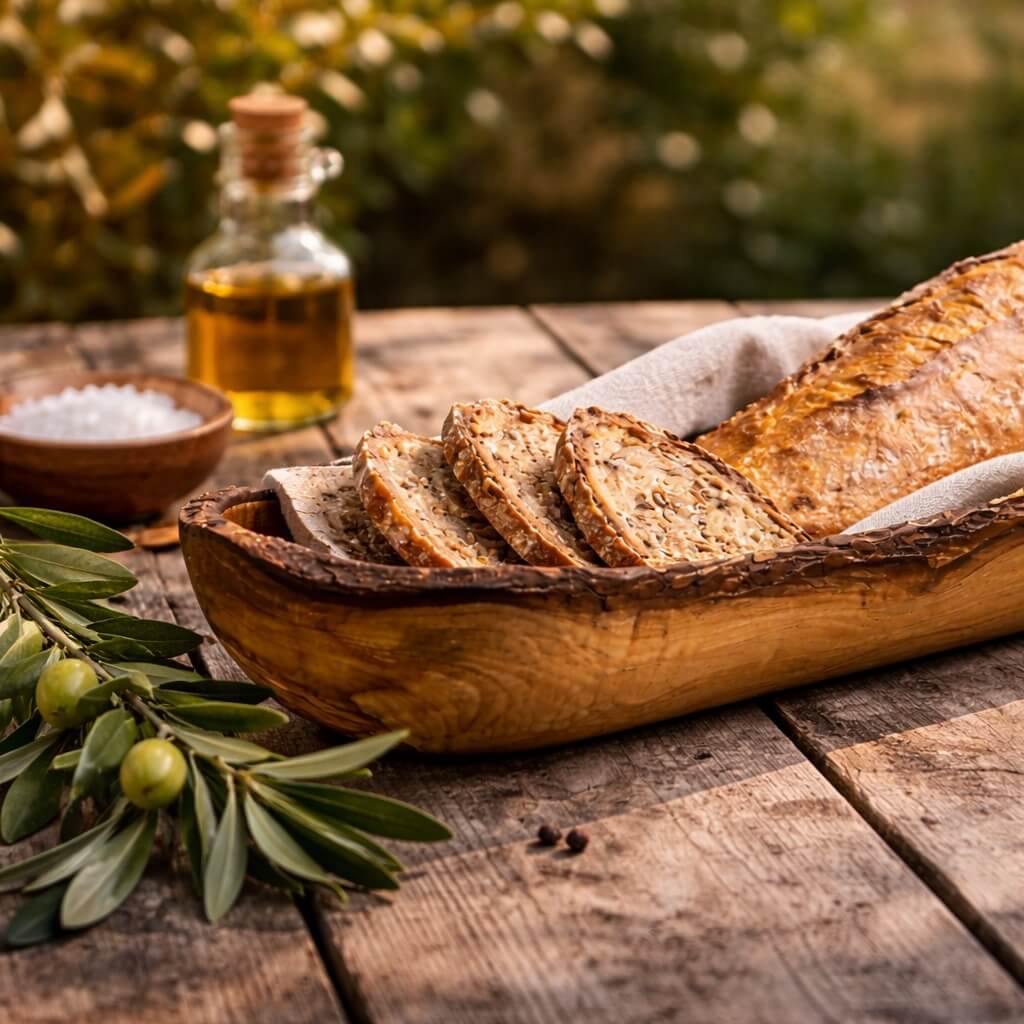 Bol à Pain & Baguette en Bois d'Olivier – Bord Rustique (30 cm)