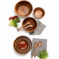 Set de Saladiers en Bois d'Acacia – 3 Bols avec Couverts à Salade