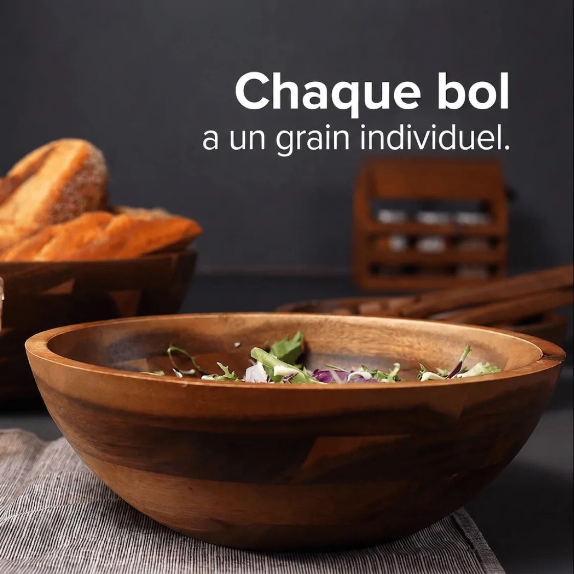 Set de Saladiers en Bois d'Acacia – 3 Bols avec Couverts à Salade