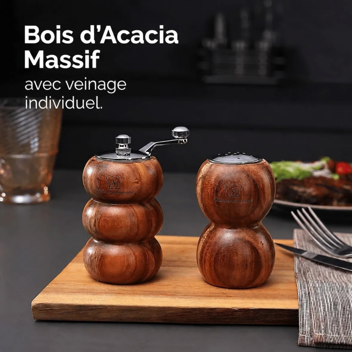 Salière & Moulin à Poivre – Set de 2 en Bois d'Acacia
