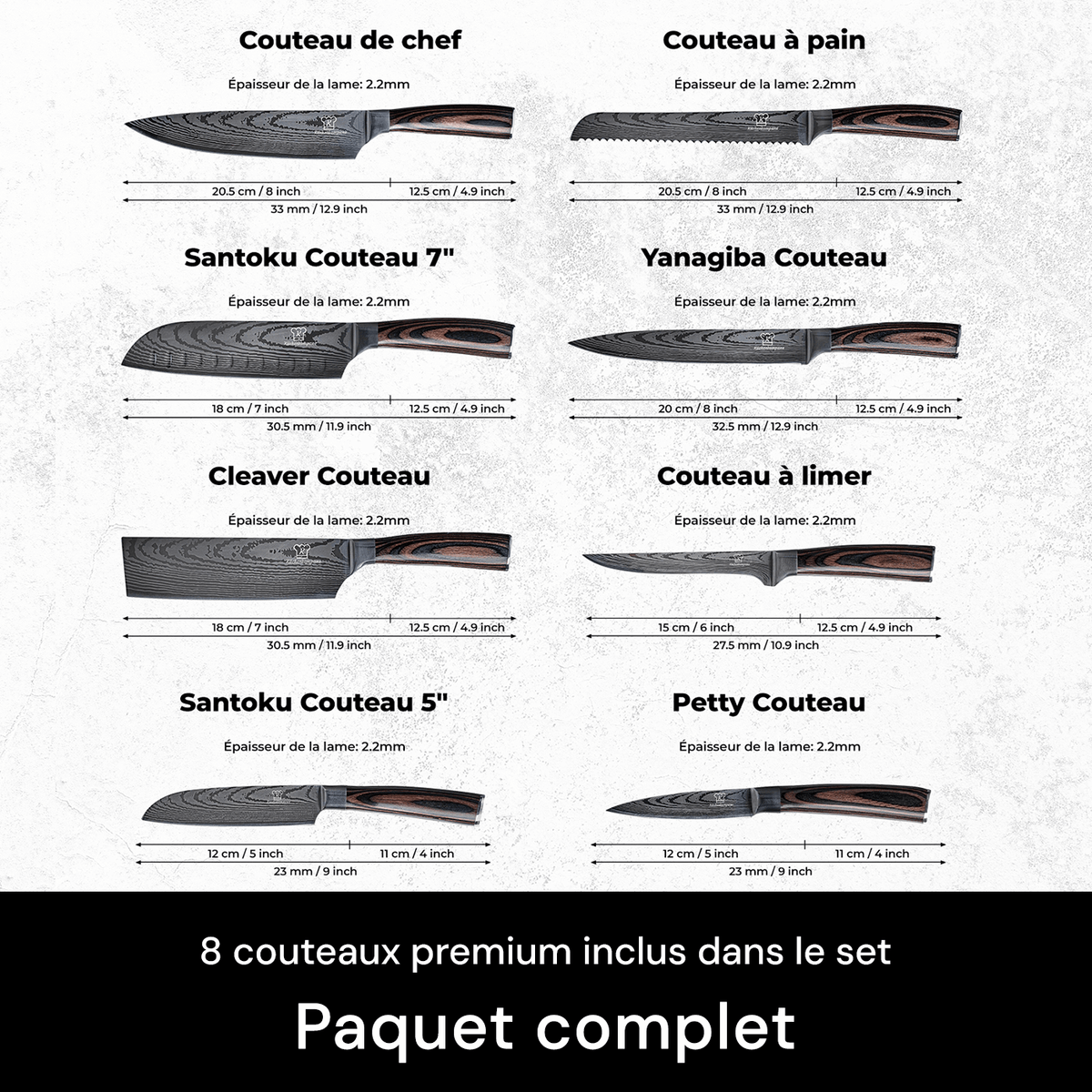 Set de couteaux Premium (+ bloc à couteaux & aiguiseur GRATUIT)