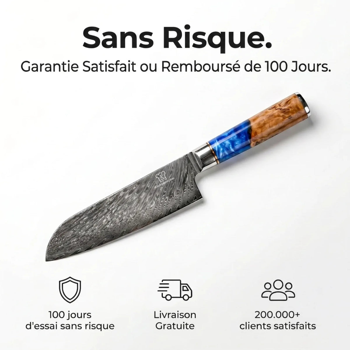 Couteau Santoku Damas Aoki