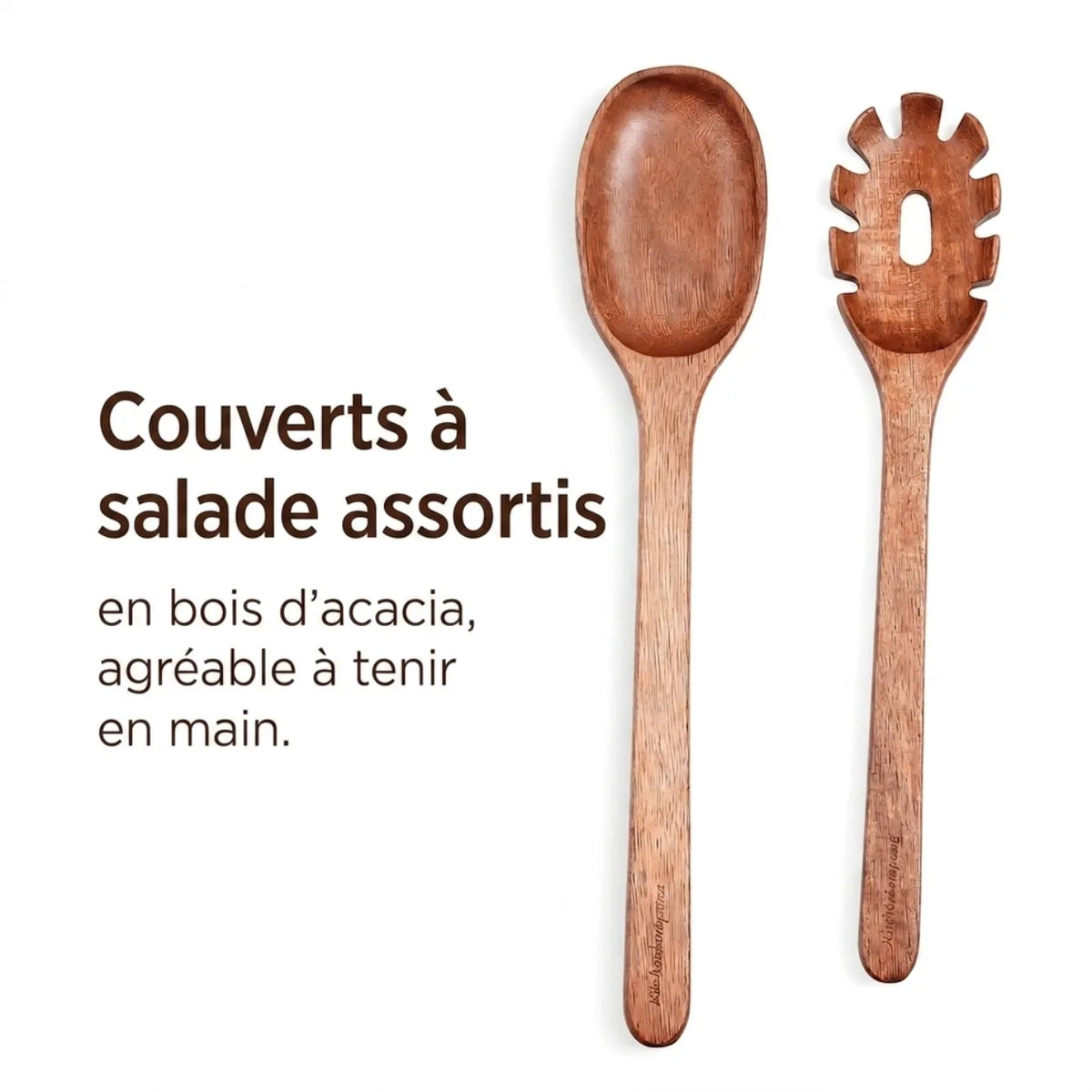 Set de Saladiers en Bois d'Acacia – 3 Bols avec Couverts à Salade